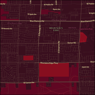 In my second iteration of the map I selected colours that I felt still expressed the coloration of Red Rock Canyon, but had enough contrast to display the map and its components well. Reds were chosen for land and greenspace, and lighter/muted hues were chosen for the label and road.