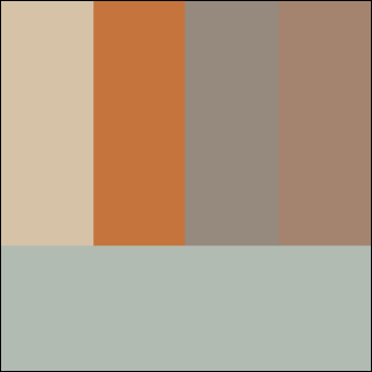 the first iteration of the colour palette chosen from the photo of the American Badlands, in order of left to right, top to bottom: land, road, greenspace, land, water