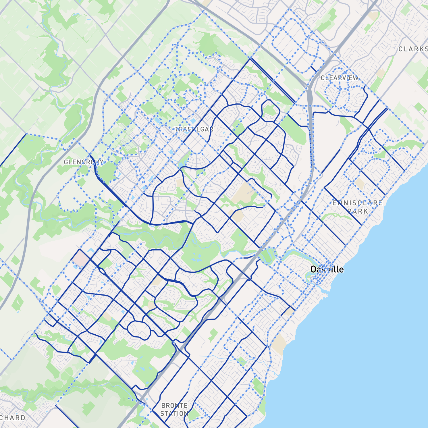 Display of two variables in the same dataset—proposed and existing bike routes