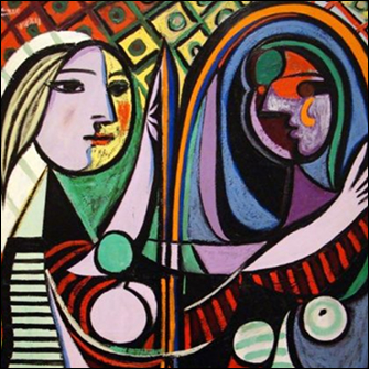 There was this painting that my mom always had up on her wall when I was growing up, and it was this painting by Picasso. This painting always fascinated and unsettled me because why, if she's looking in the mirror, does her reflection look not right? I feel like this *reflects* the objective of a data selfie visualization, in that you don't know exactly who you are until you really look at and analyze yourself. //www.singulart.com/blog/en/2023/12/18/pablo-picasso-famous-paintings/?srsltid=AfmBOooLesJp_7KaGP6zAz-p_4AwmzsrPNzFNf0kNoQCeR3tCewViZOj