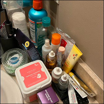 Photos taken around my room inspiring the data selfie visualization: My nighttime routine products